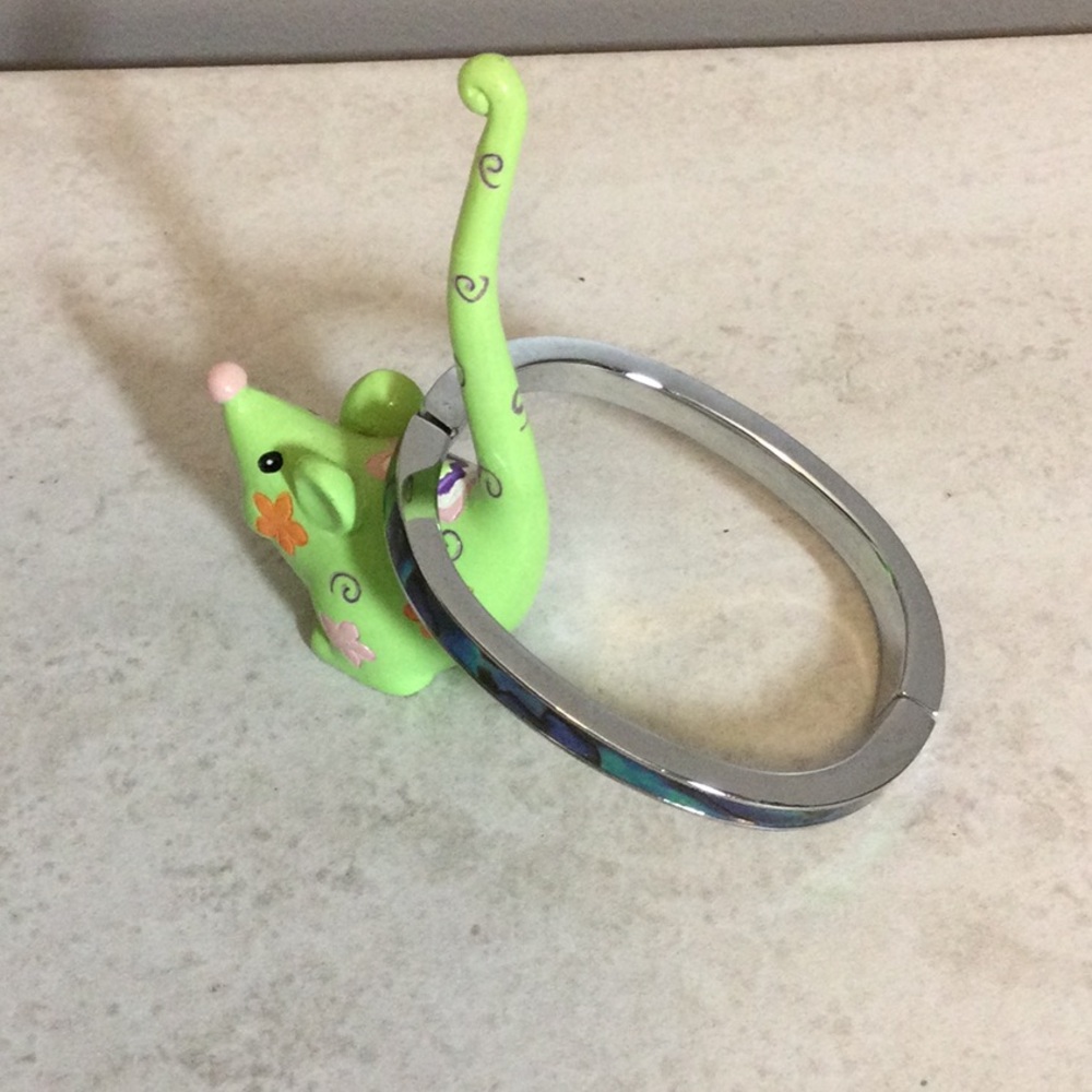 Abalone Silver Bangle Bracelet - image 1